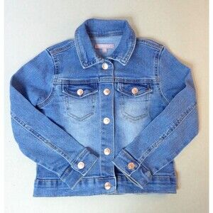 BCBG Jean Jacket Girls Size 5 Denim Blue Long Sleeve Button Pocket Distressed